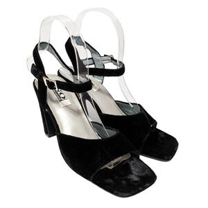 No Restrictions 7 M Vintage 90's Y2K Black Velvet Open Toe Block Heels Sandals